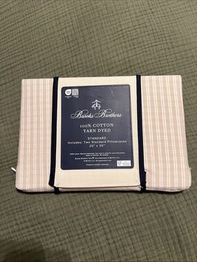 Brooks Brothers 2 standard pillowcases white tan